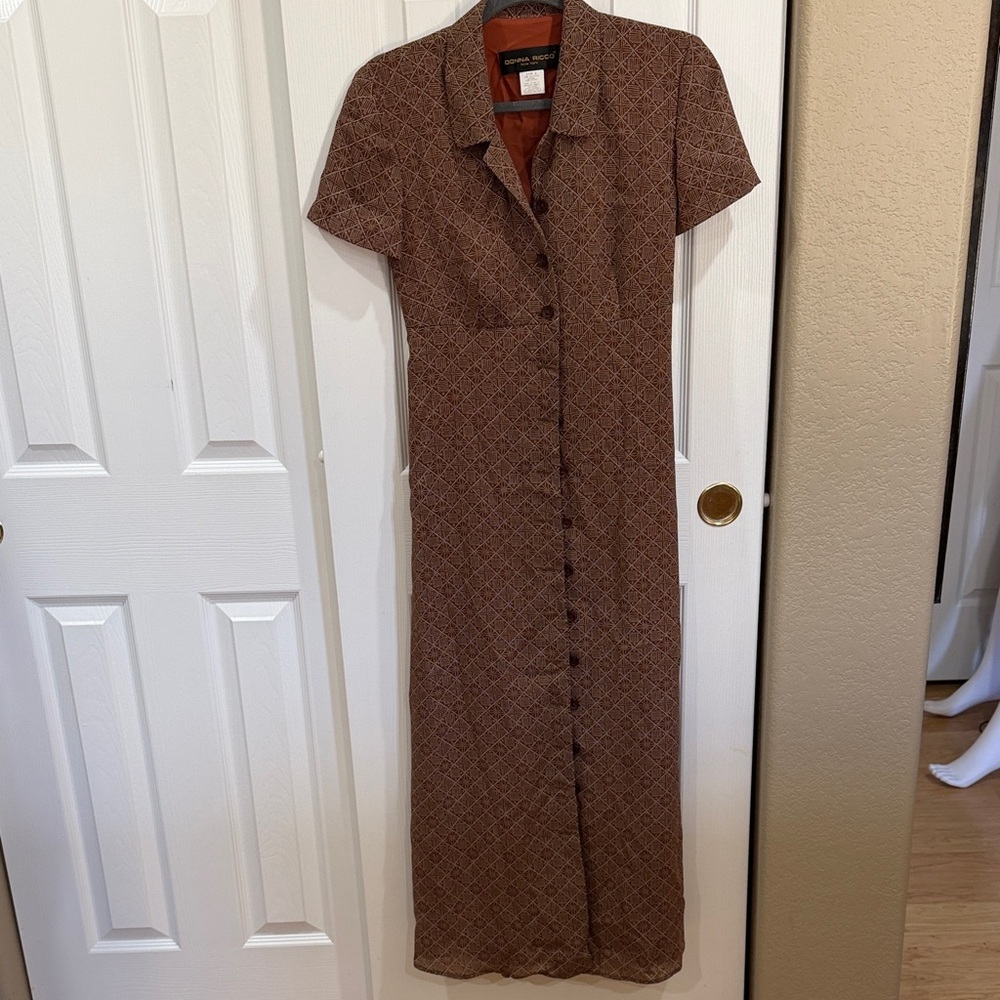 Donna Ricco Vintage Brown Patterned Maxi Dress size 6